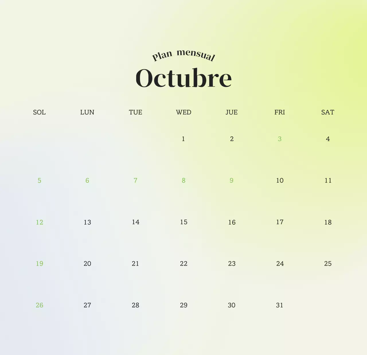Calendario minimalista degradado