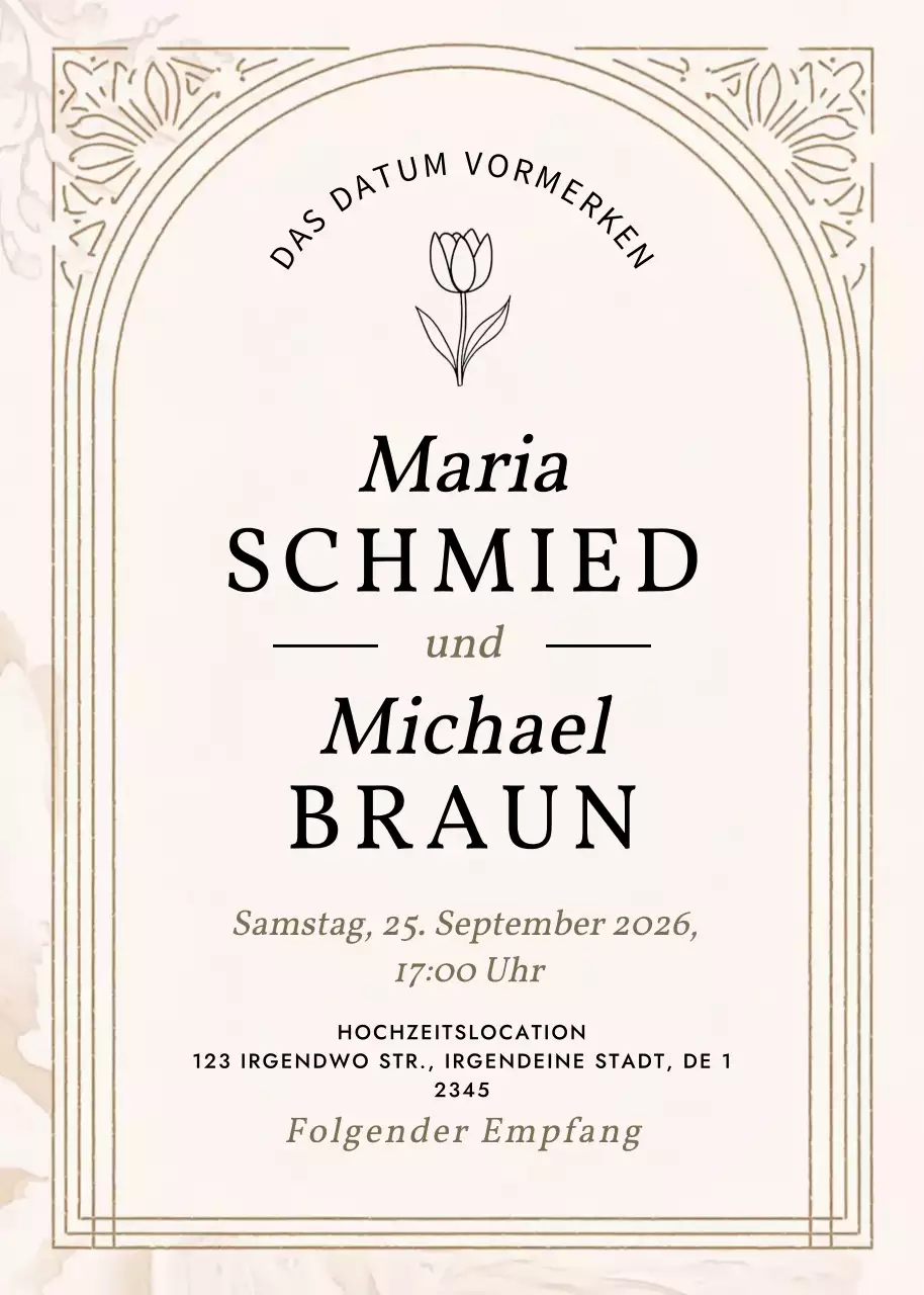 Beige Elegante Hochzeitseinladung