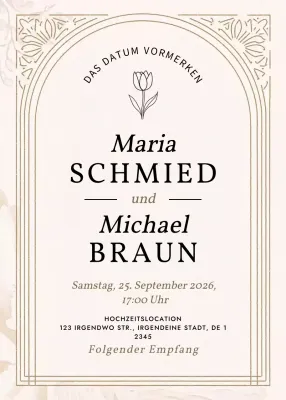 Beige Elegante Hochzeitseinladung