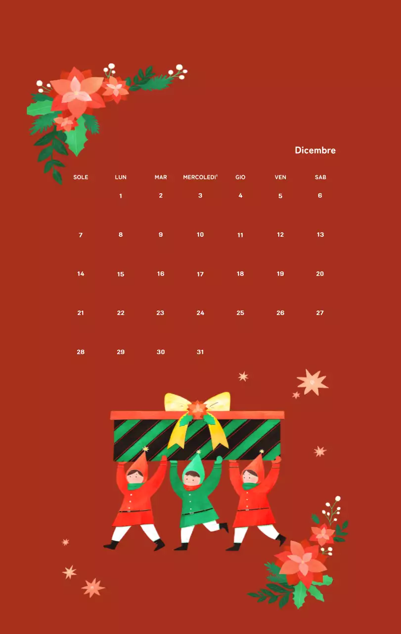 Calendario di Capodanno con una calda illustrazione