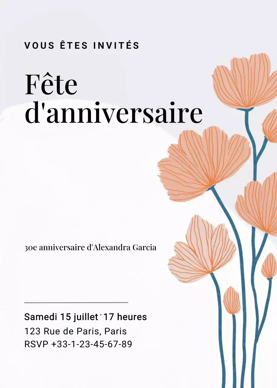 Beige Floral Birthday Invitation