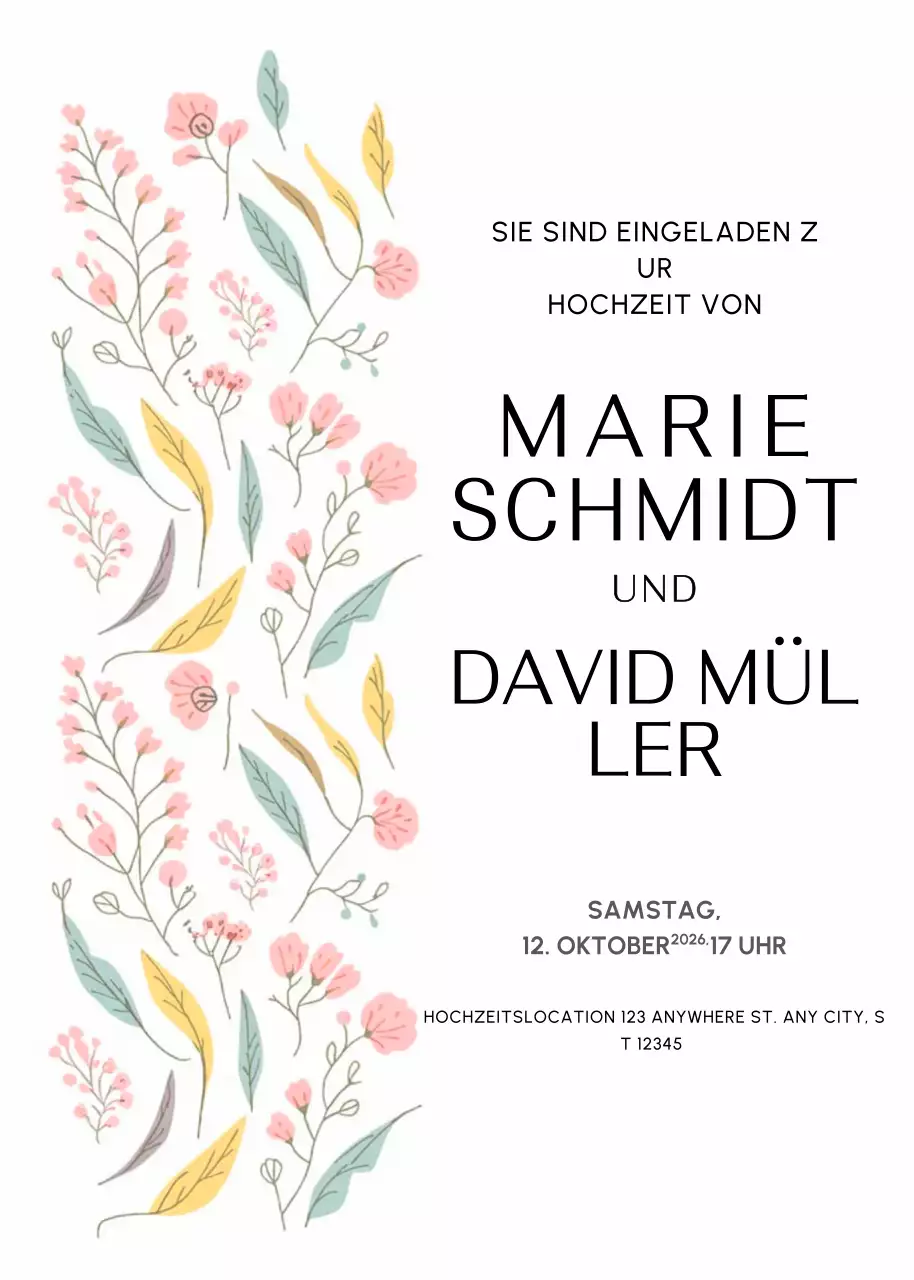 Hochzeitseinladung mit weißen Blumen