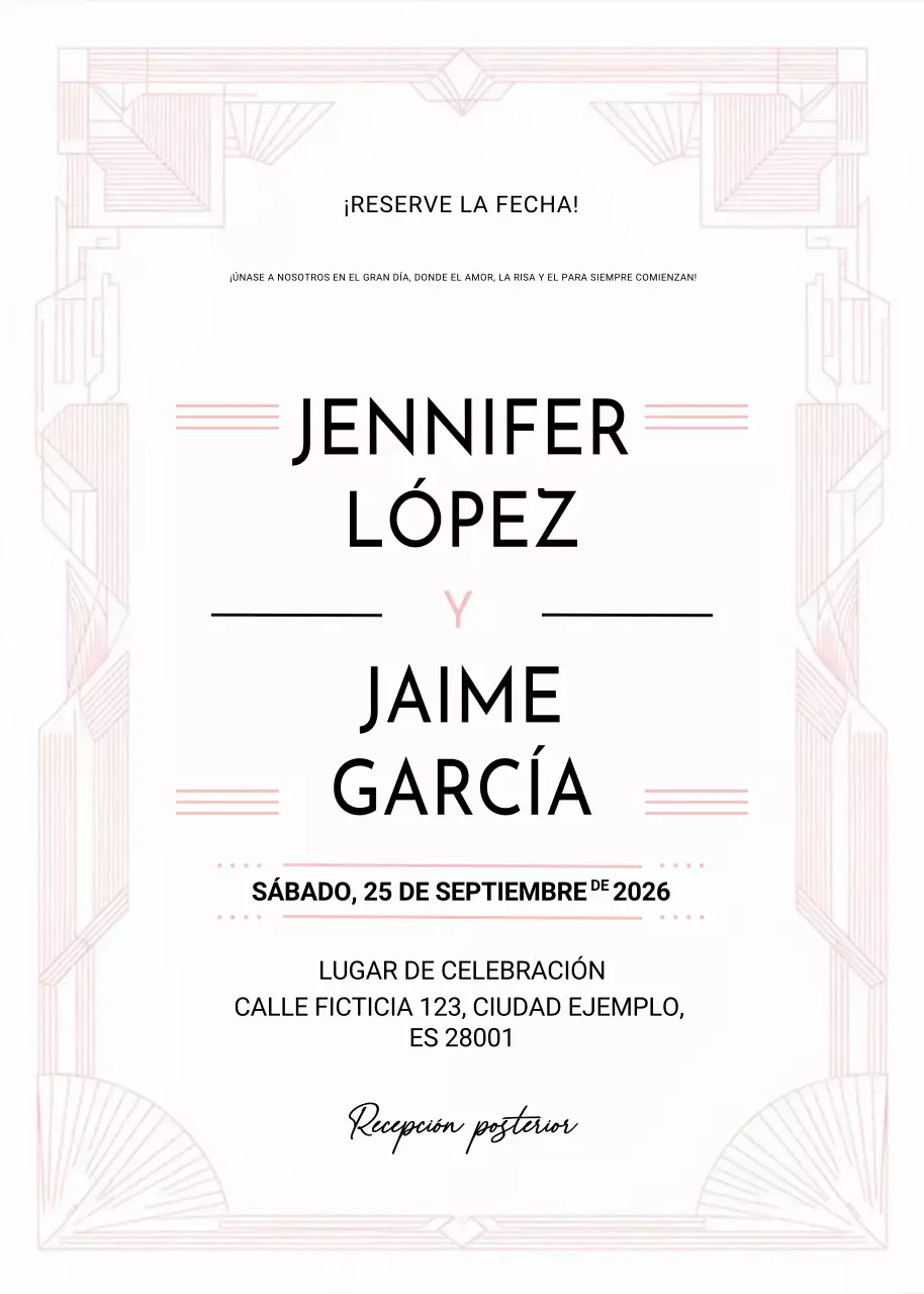Invitación de boda geométrica blanca