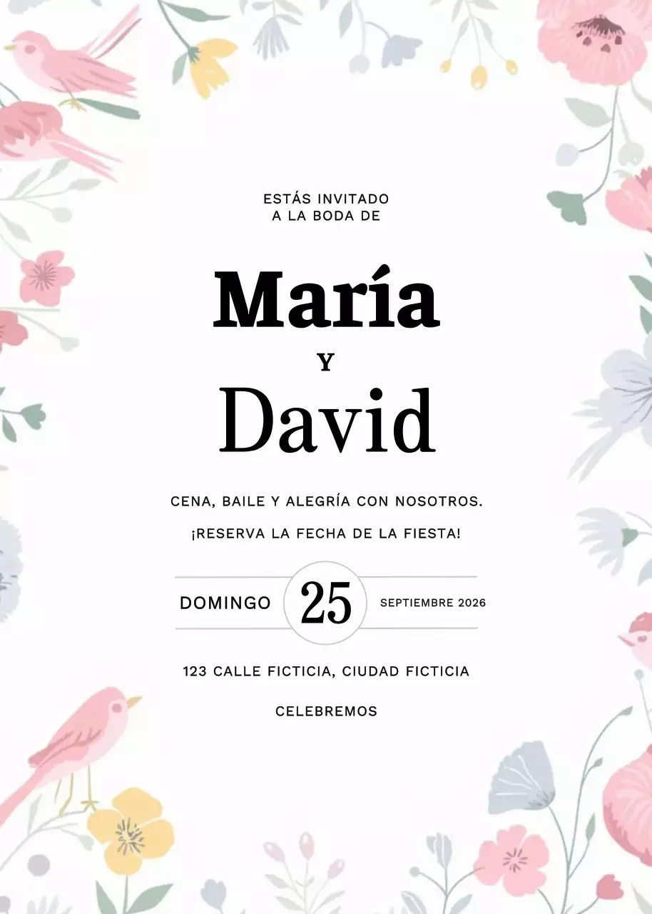 Invitación de boda rosa floral
