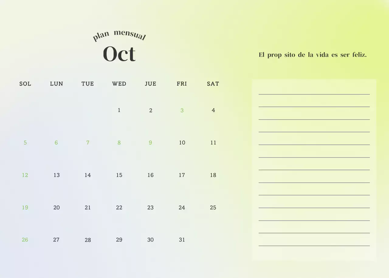 Calendario minimalista degradado