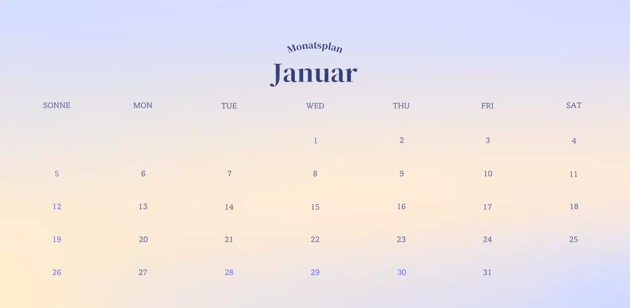 Minimalistischer Kalender mit Farbverlauf
