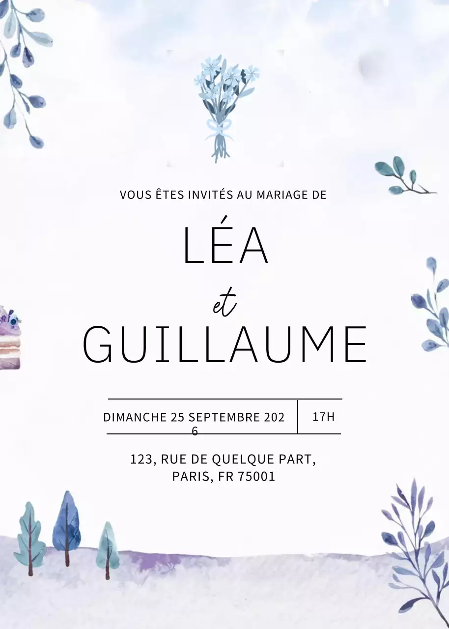 Invitation de mariage élégante bleue