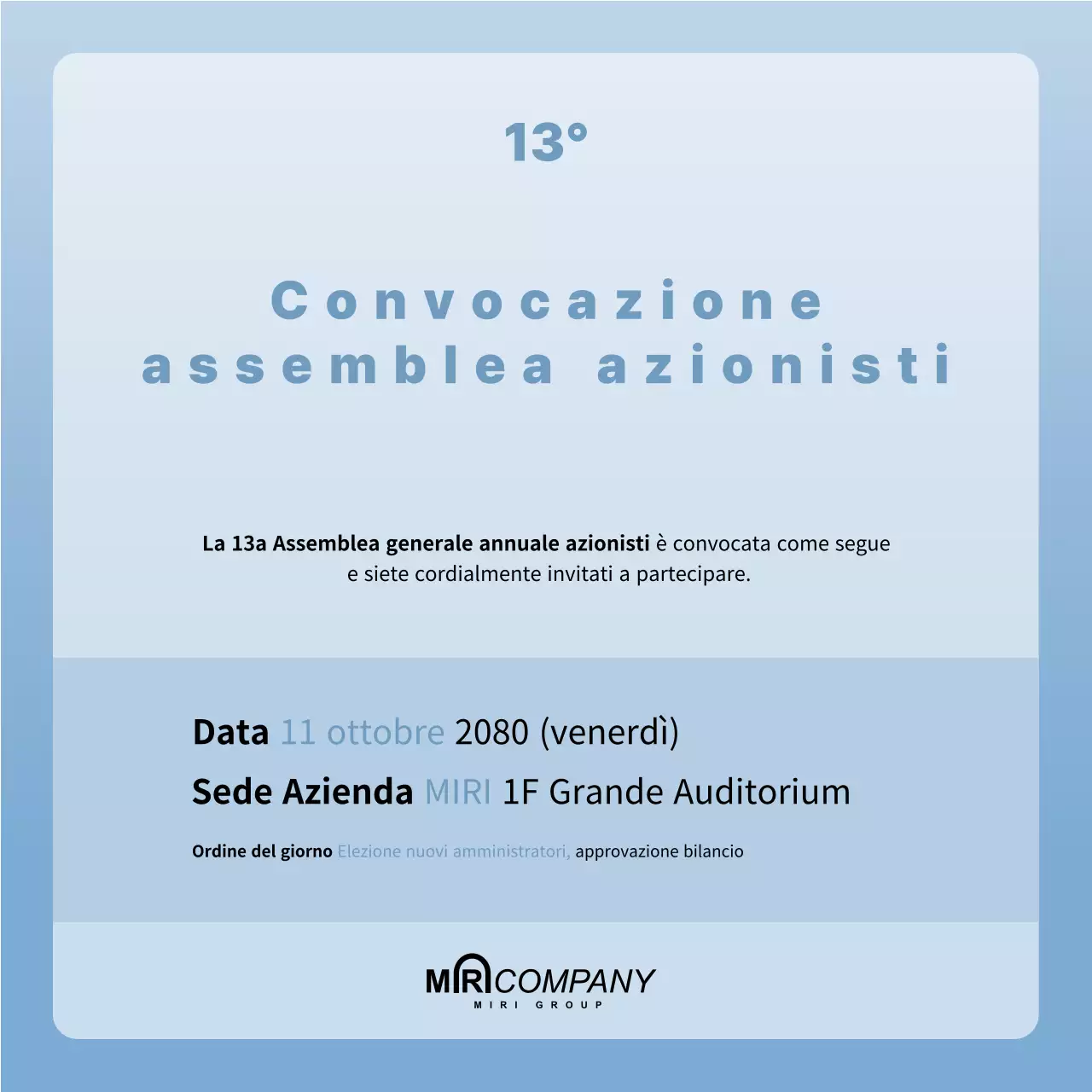 Annuncio dell'assemblea degli azionisti in azzurro