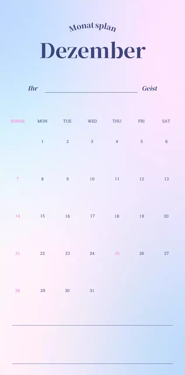 Minimalistischer Kalender mit Farbverlauf