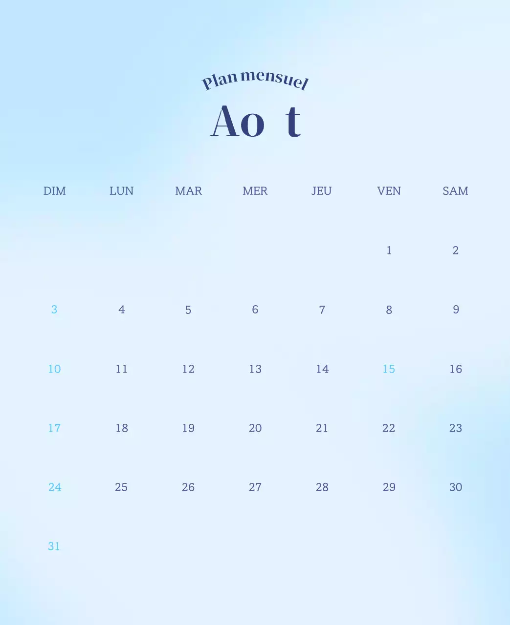 Calendrier minimaliste dégradé