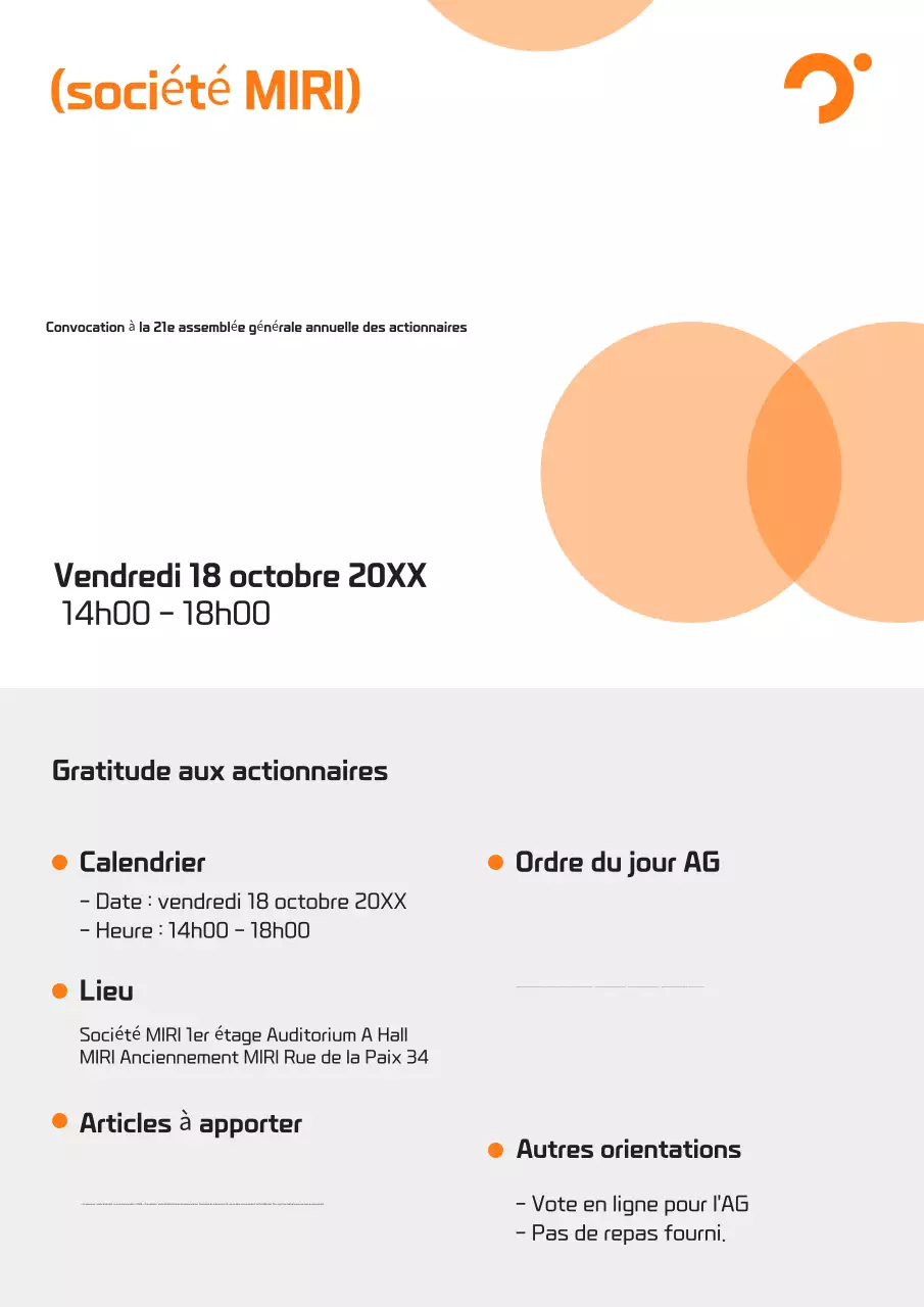 Avis de convocation à l'assemblée générale des actionnaires d'Orange Modern