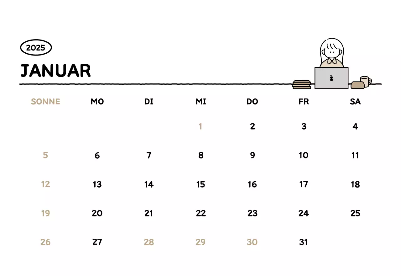 Illustrierter Kalender mit schönem Linienstil