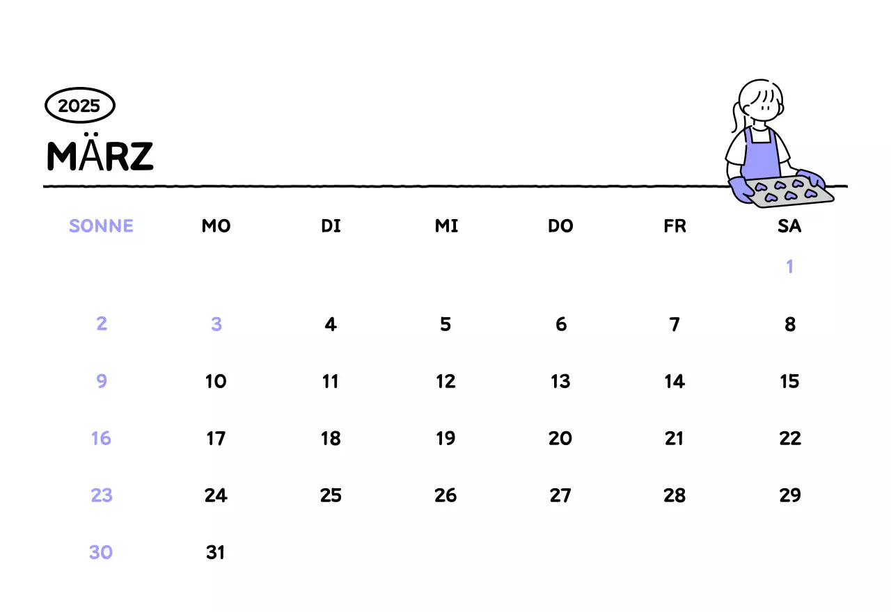 Illustrierter Kalender mit schönem Linienstil