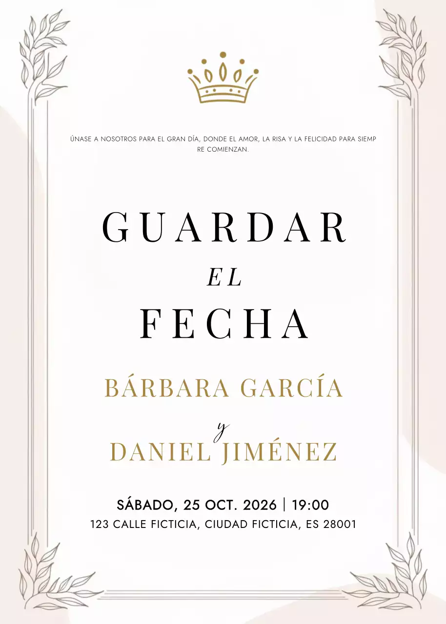 Invitación de boda elegante beige