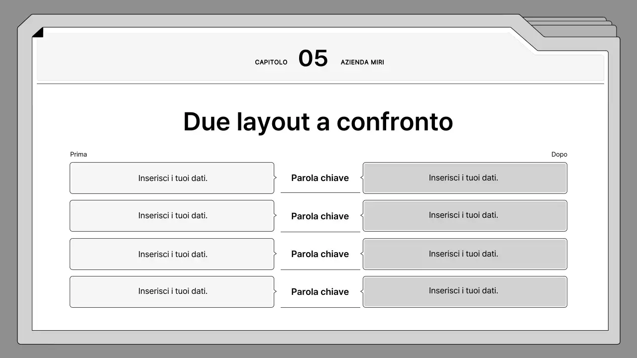 Proposta in bianco e nero, ordinatamente incorniciata in una cornice per fascicoli