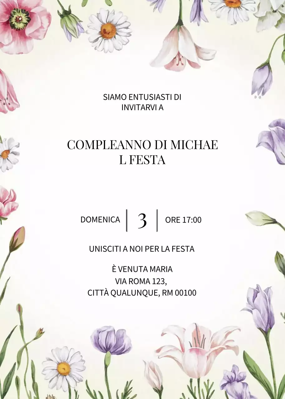 Invito di compleanno floreale bianco