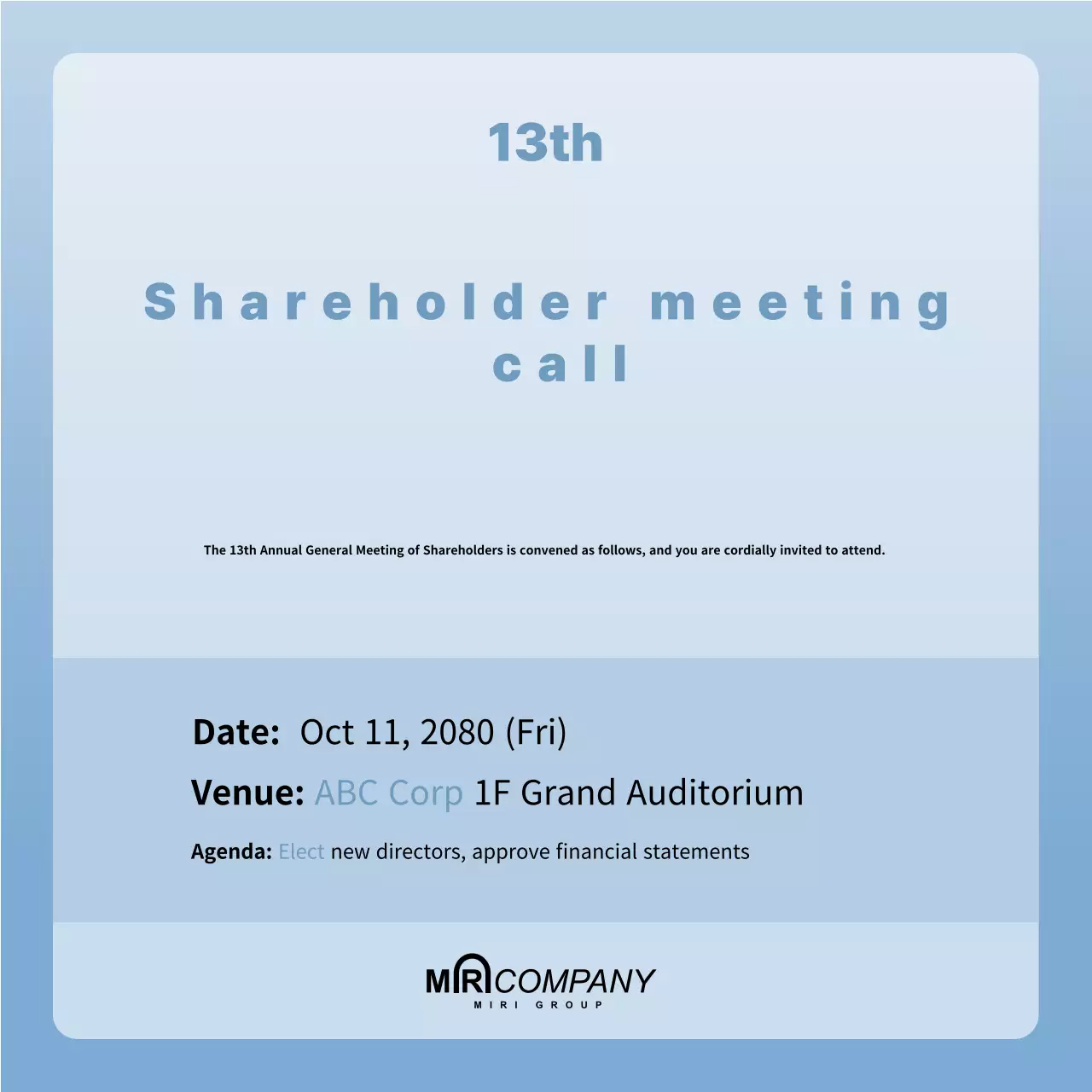 Pengumuman Pemegang Saham Blue Professional di Media Sosial