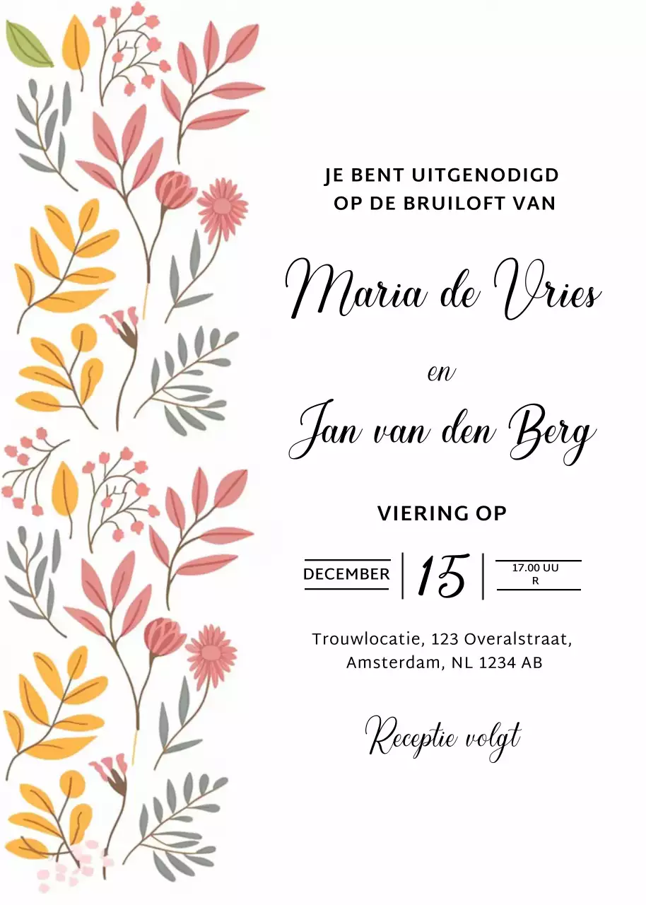 beige bloemen huwelijksuitnodiging