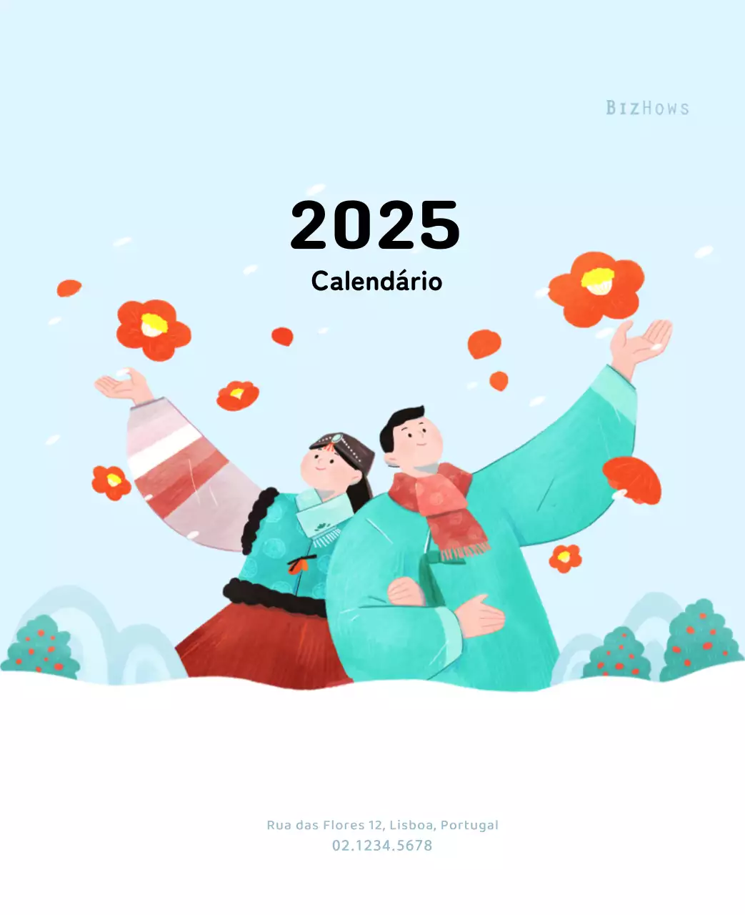Calendário de Ano Novo com um toque caloroso e ilustrado