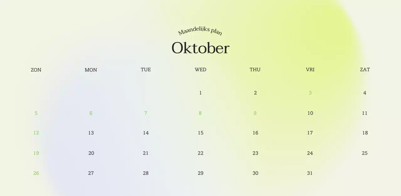 Minimalistische kalender met kleurverloop
