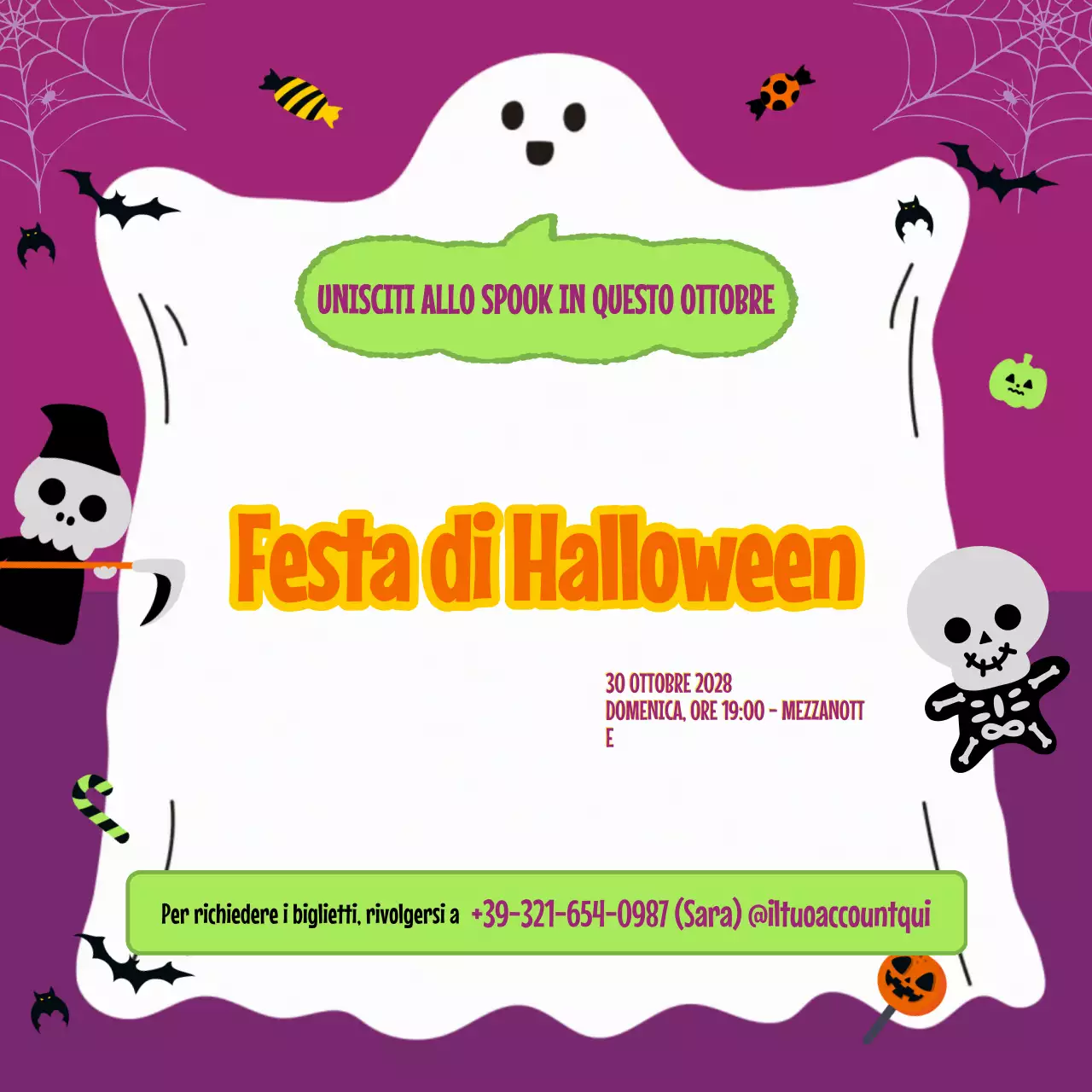 Invito di Halloween retrò viola Social Media Square
