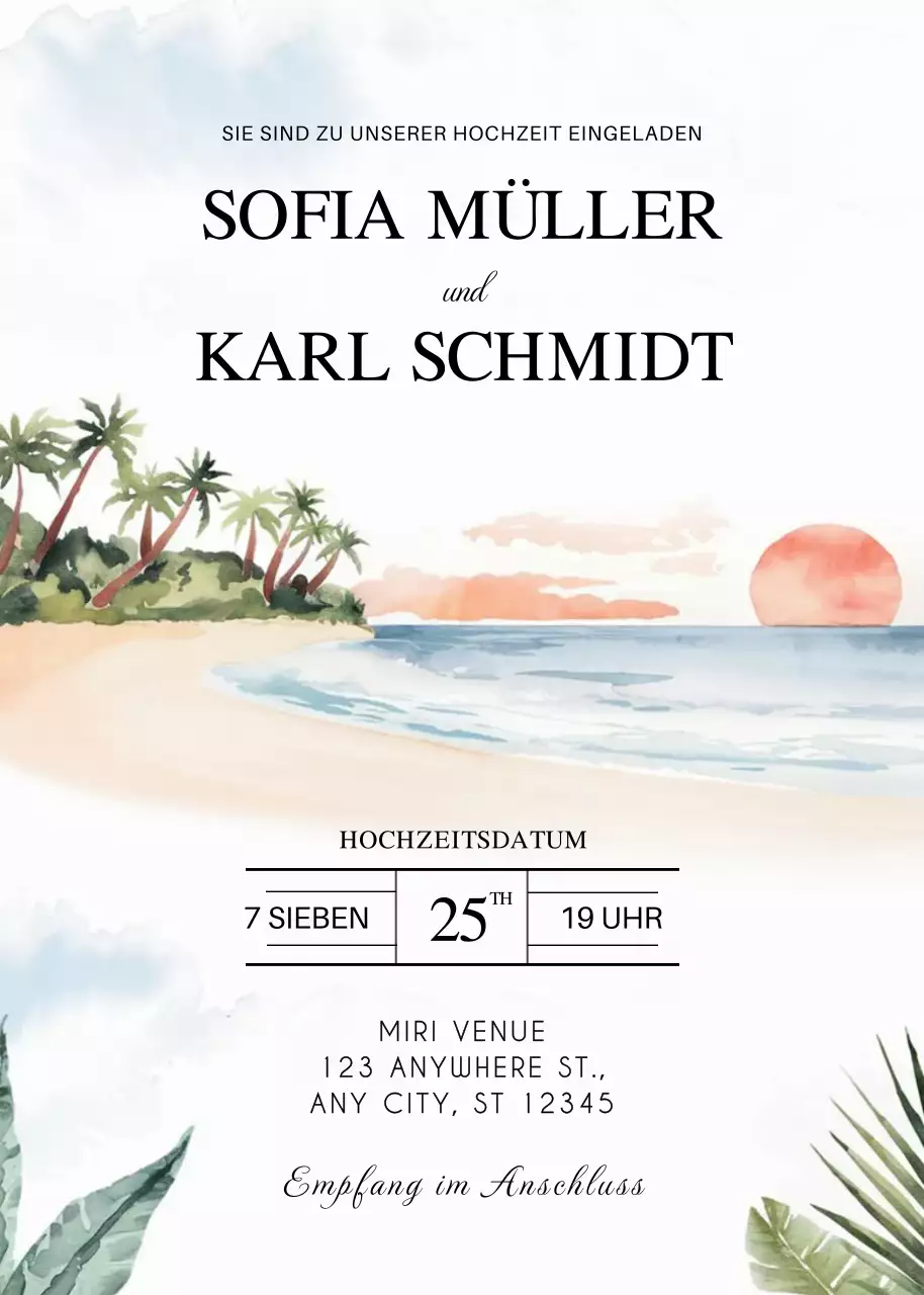 Beige Elegante Hochzeitseinladung