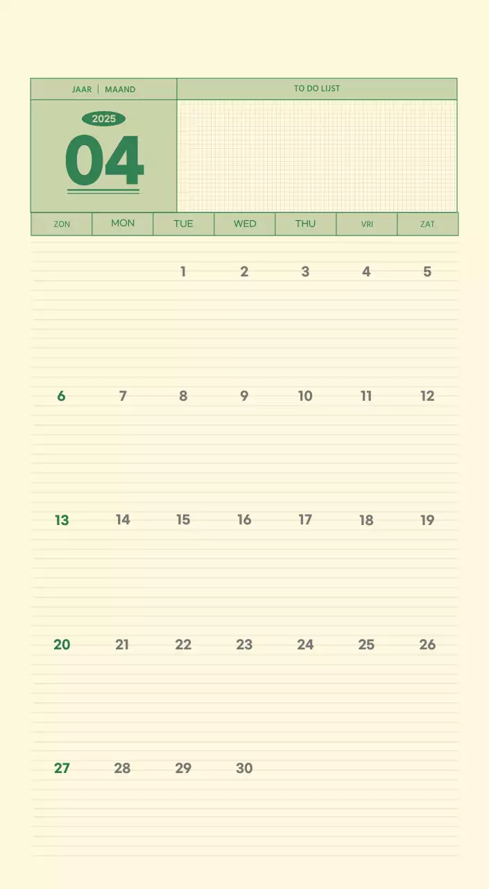 SAT D-Day notitieblok concept wandkalender in groen en lichtgeel