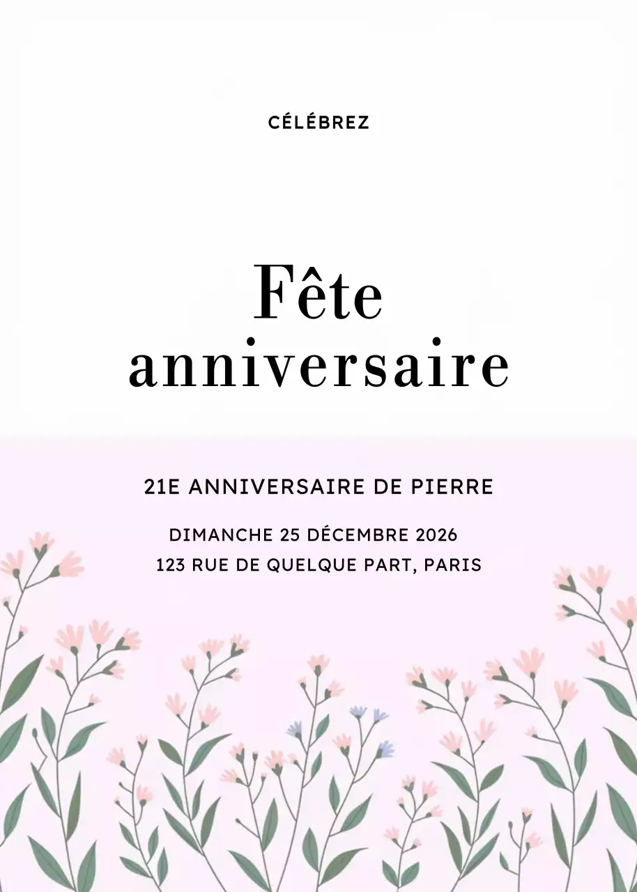 Invitation d'anniversaire florale rose