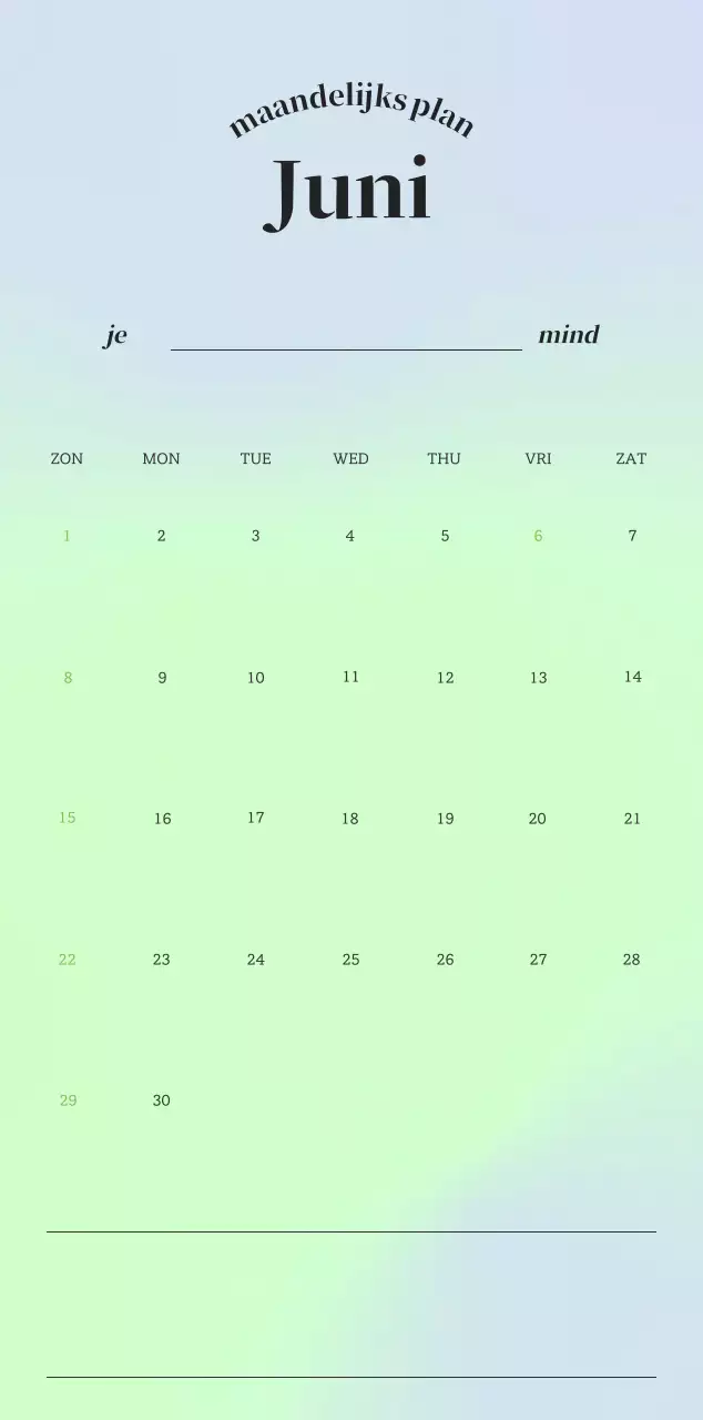 Minimalistische kalender met kleurverloop