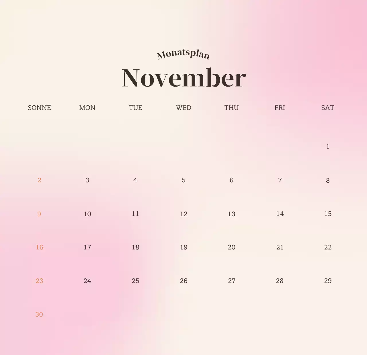 Minimalistischer Kalender mit Farbverlauf