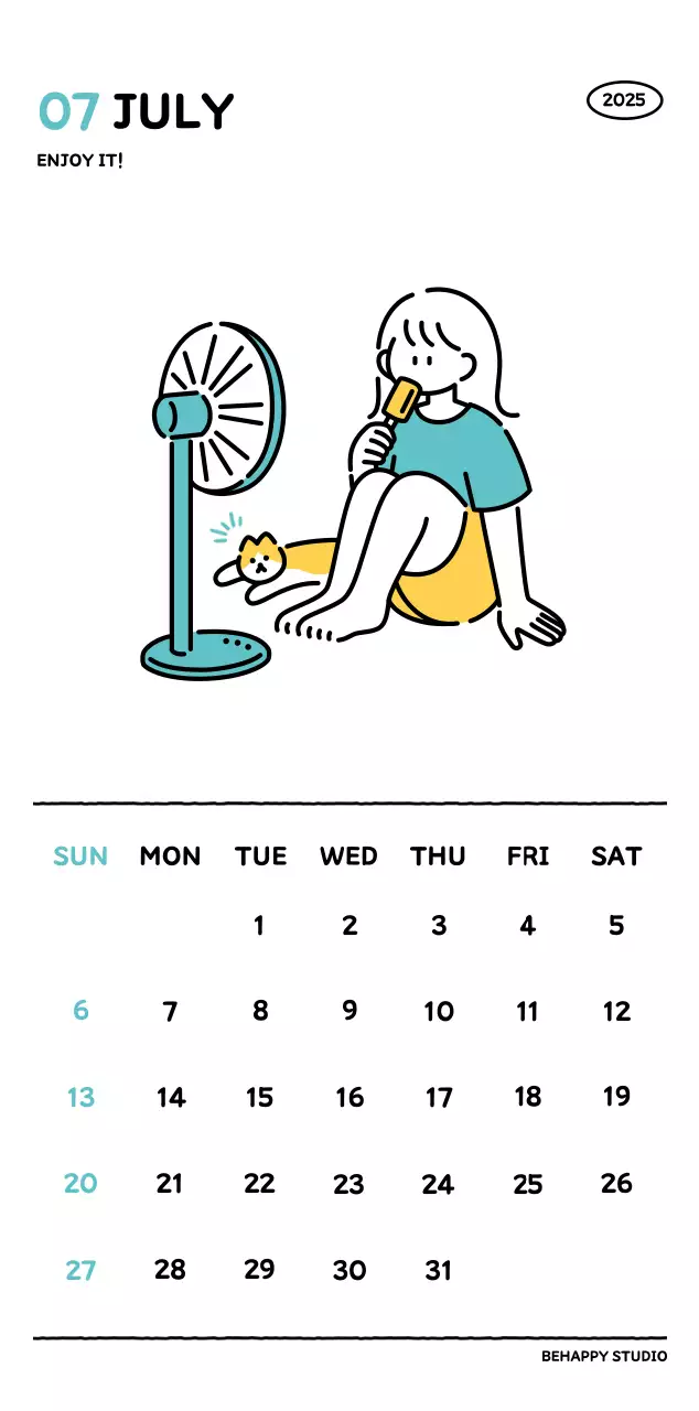 Illustrated calendar with a cute line style