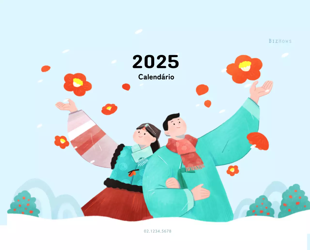 Calendário de Ano Novo com um toque caloroso e ilustrado
