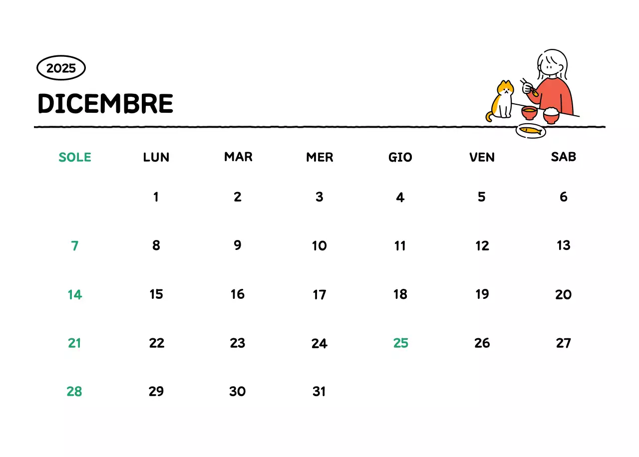 Calendario illustrato con un grazioso stile di linee