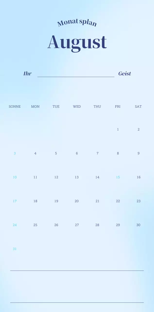 Minimalistischer Kalender mit Farbverlauf