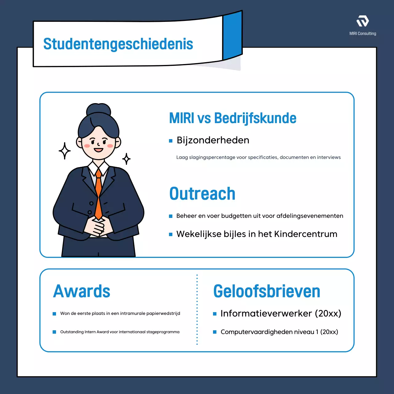 Promoot moderne vacatureoverzichten in blauw en oranje