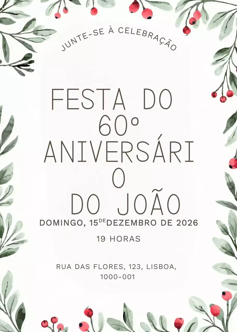 Convite de aniversário botânico branco