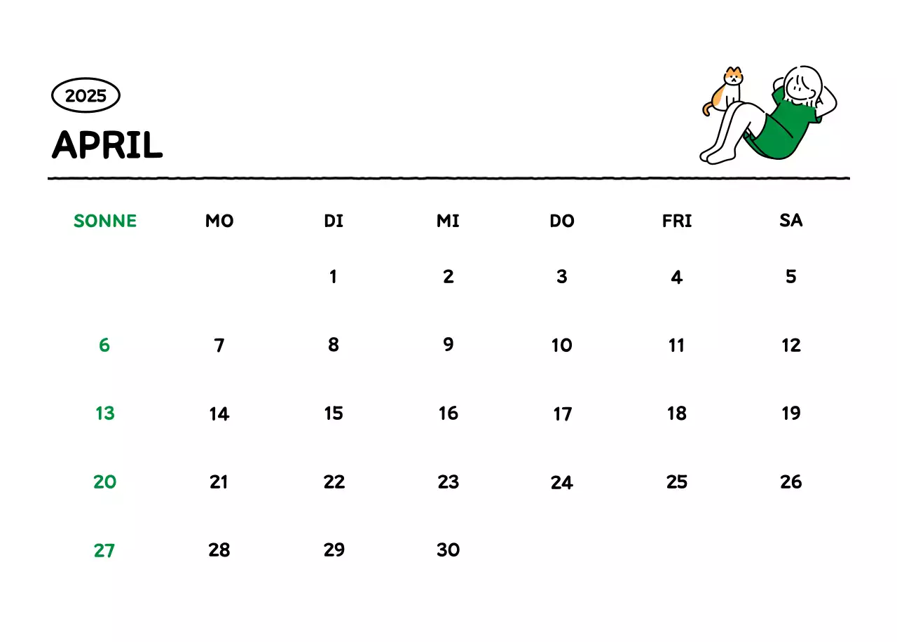 Illustrierter Kalender mit schönem Linienstil