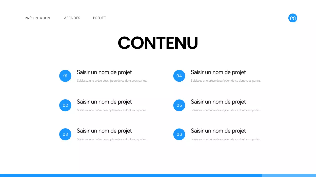 Un plan d'affaires simple en blanc et bleu