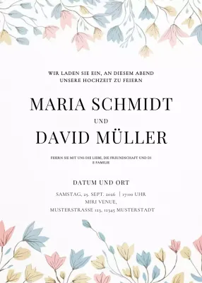 beige geblümte Hochzeitseinladung