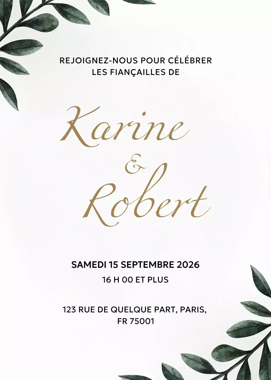 Invitation de fiançailles élégante et blanche