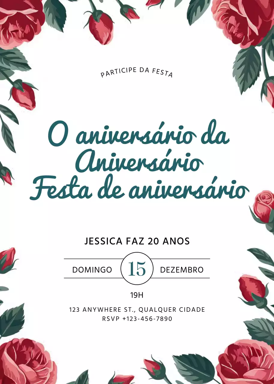 convite de aniversário floral vermelho