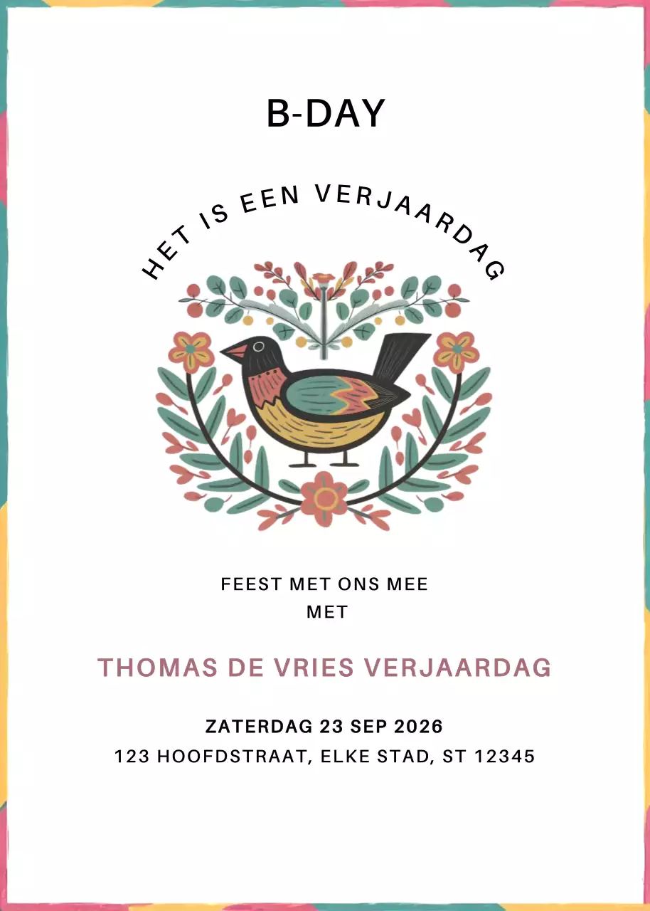 Kleurrijke Rustieke Verjaardagsuitnodiging