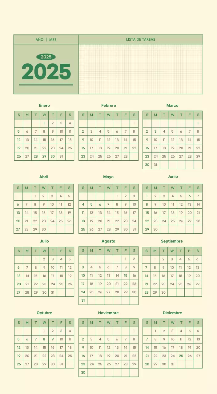 SAT Calendario de pared con concepto de bloc de notas del Día D en verde y amarillo claro