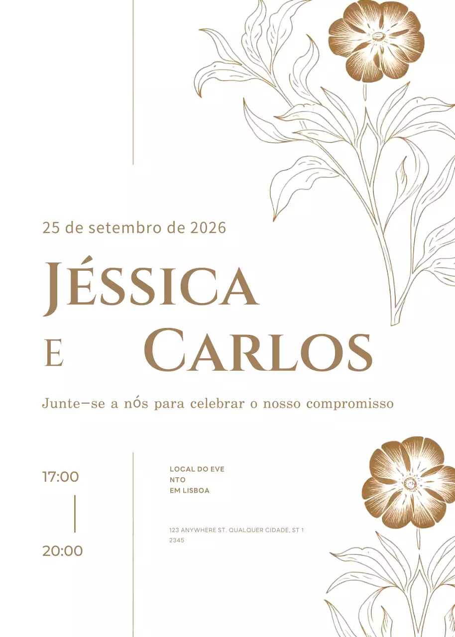convite de noivado bege e elegante