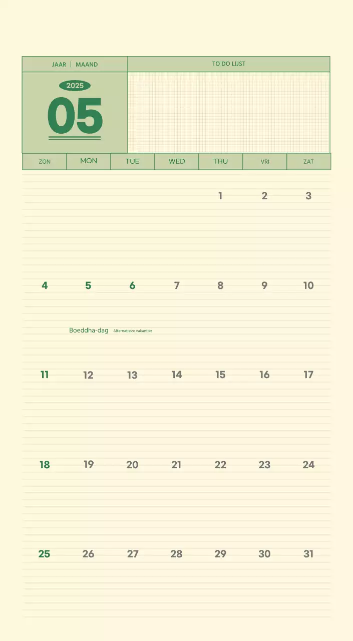 SAT D-Day notitieblok concept wandkalender in groen en lichtgeel