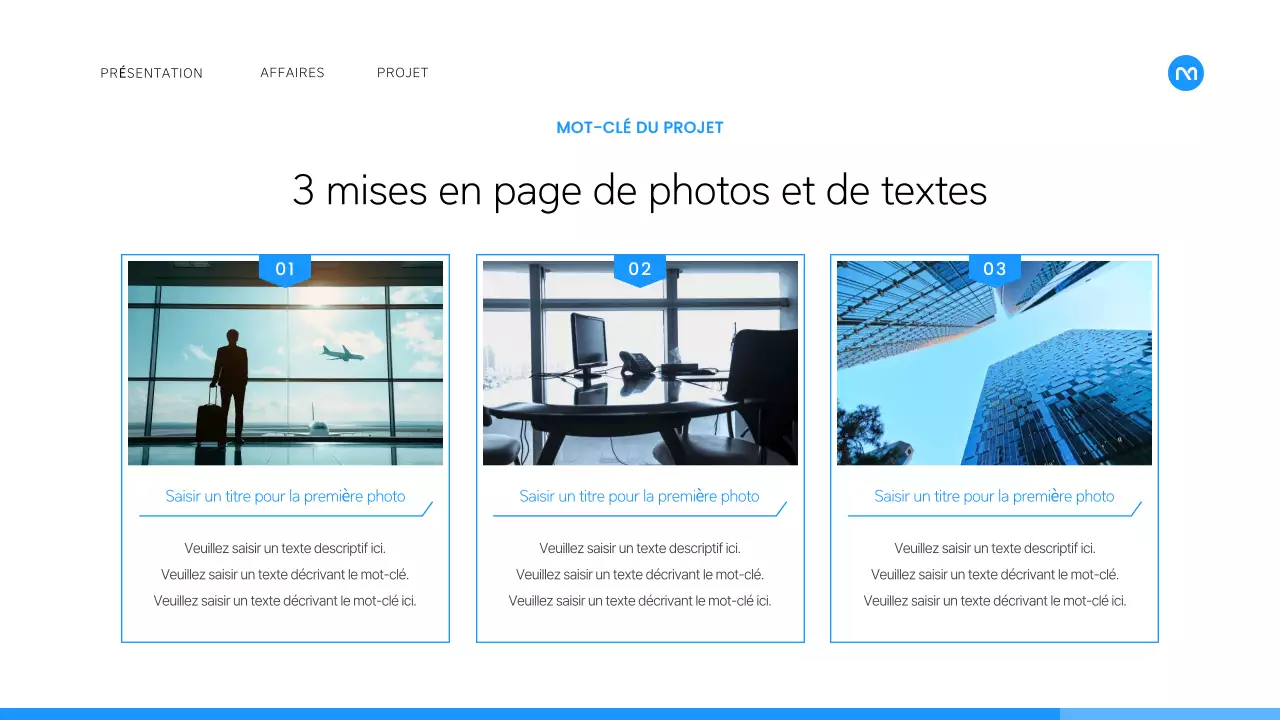 Un plan d'affaires simple en blanc et bleu