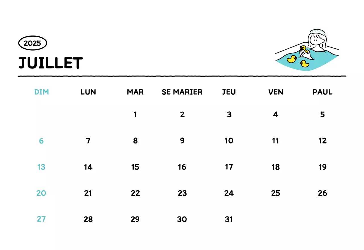 Calendrier illustré avec un joli style de lignes