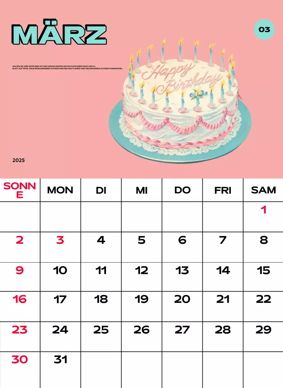 Bunte Kalender mit einer Vielzahl von Retro-Illustrationen