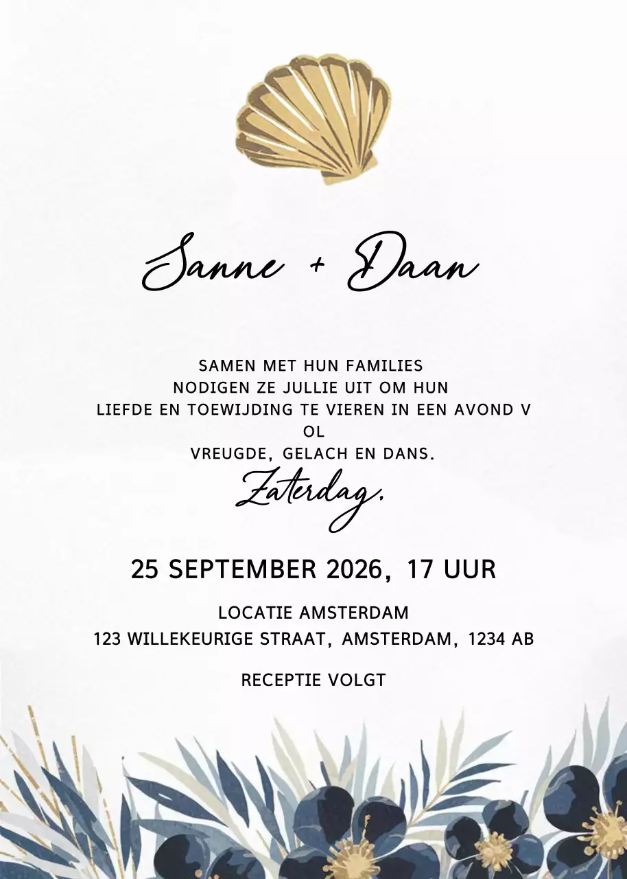 Gouden elegante huwelijksuitnodiging