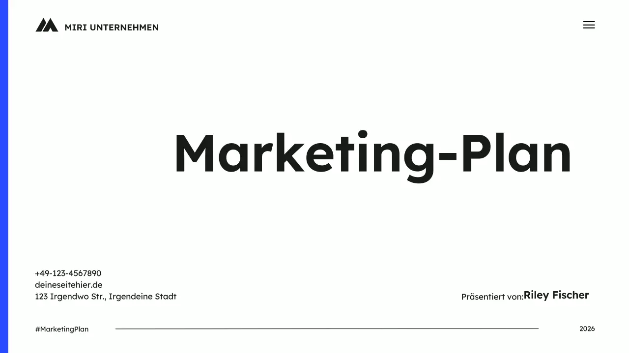 Blauer einfacher Marketingplan Präsentation